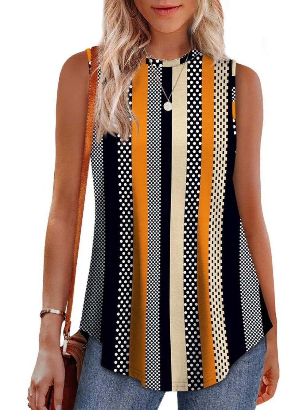 Women's Pattern High Neck Tank Loose Fit Sleeveless Casual Wear Summer Tunic Top